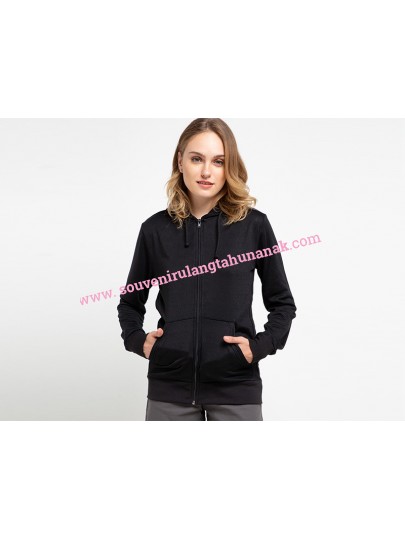 Jacket Hoody Zipper Lengan Panjang hitam